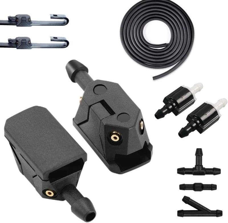 Click&Fit Windshield Washer Nozzles compatible with Ford Transit, Freightliner, Dodge Sprinter, VW Crafter, Peterbilt, 4-way nozzles for Wiper Arm 8-9mm (0.31-0.35in) including hose and check valves - Image 1